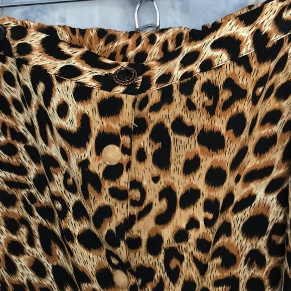 Vintage Voir animal leopard print soft flowy button down skirt elastic w… - Picture 5 of 10
